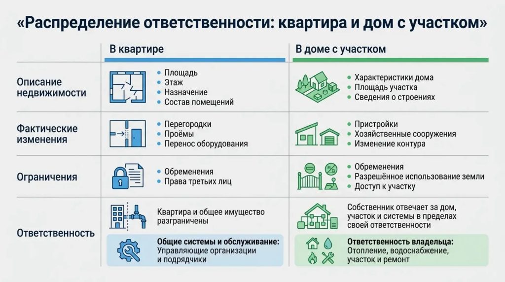 Распределение ответственности: квартира и дом с участком